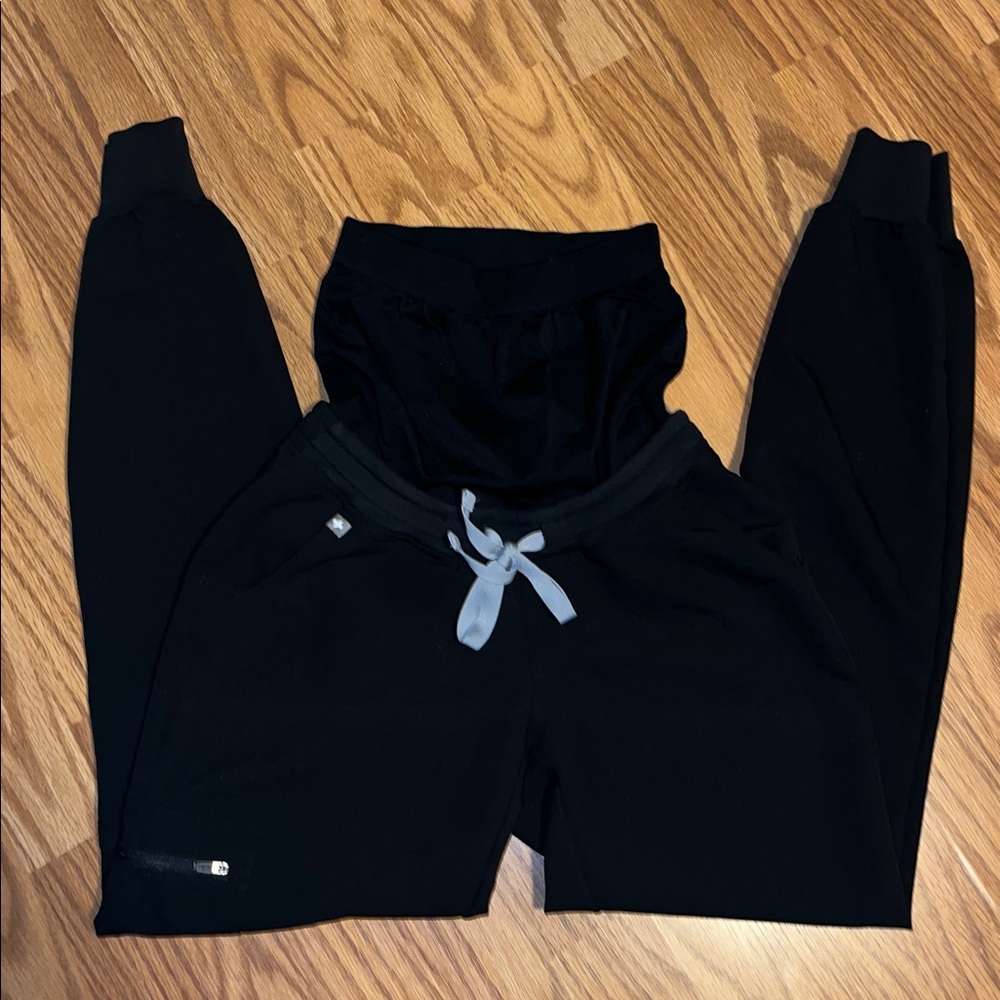 Figs Black Track Joggers with Gray Drawstring
